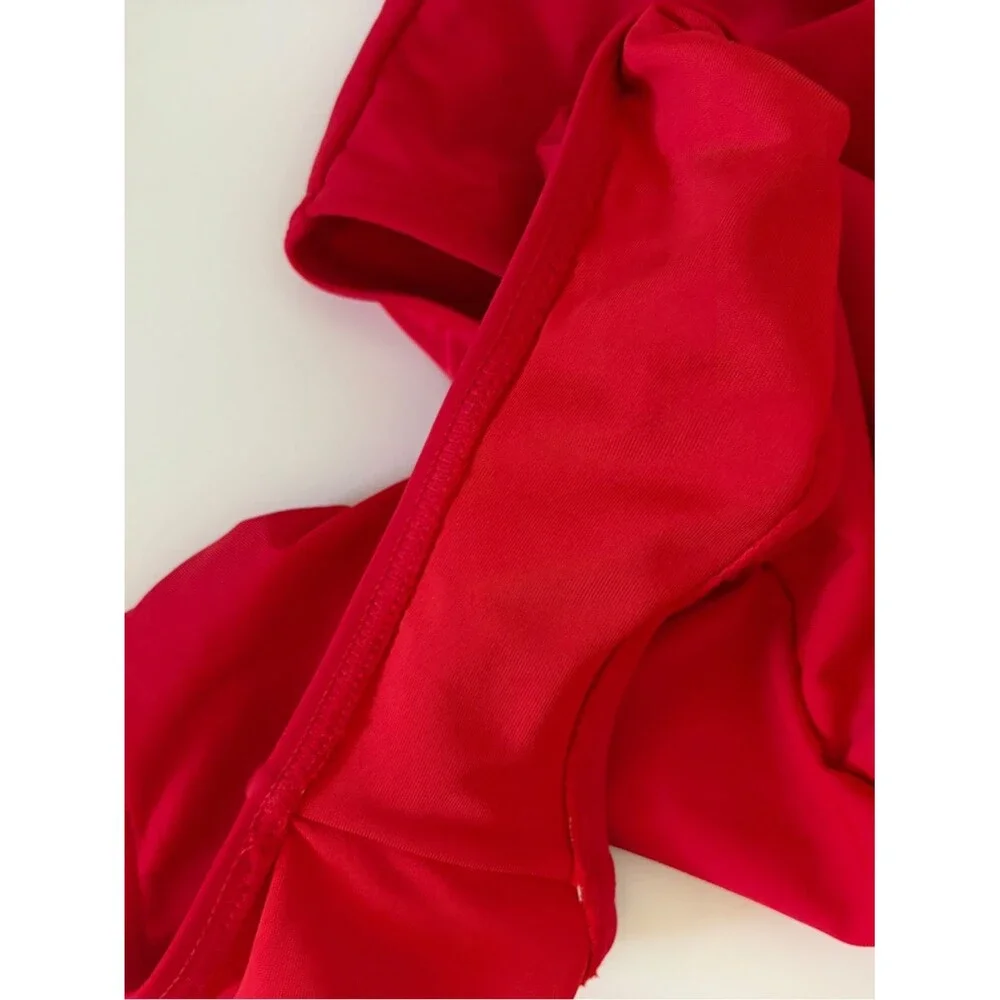 Red Ruffle Shoulder Cutout One-Piece Swimsuit NEW Medium